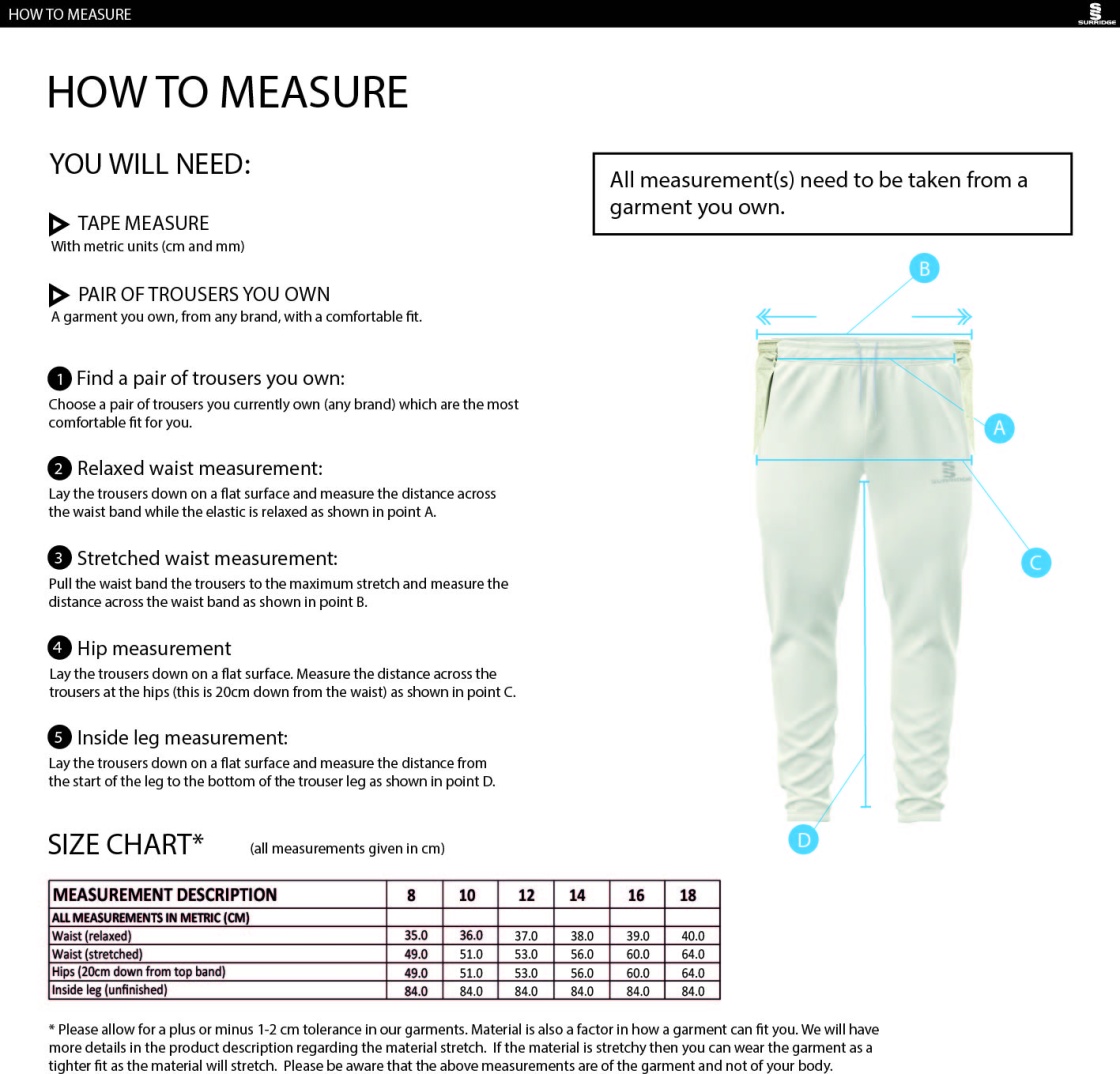MAYLANDS GREEN CC Ergo Playing Women`s Pant - Size Guide