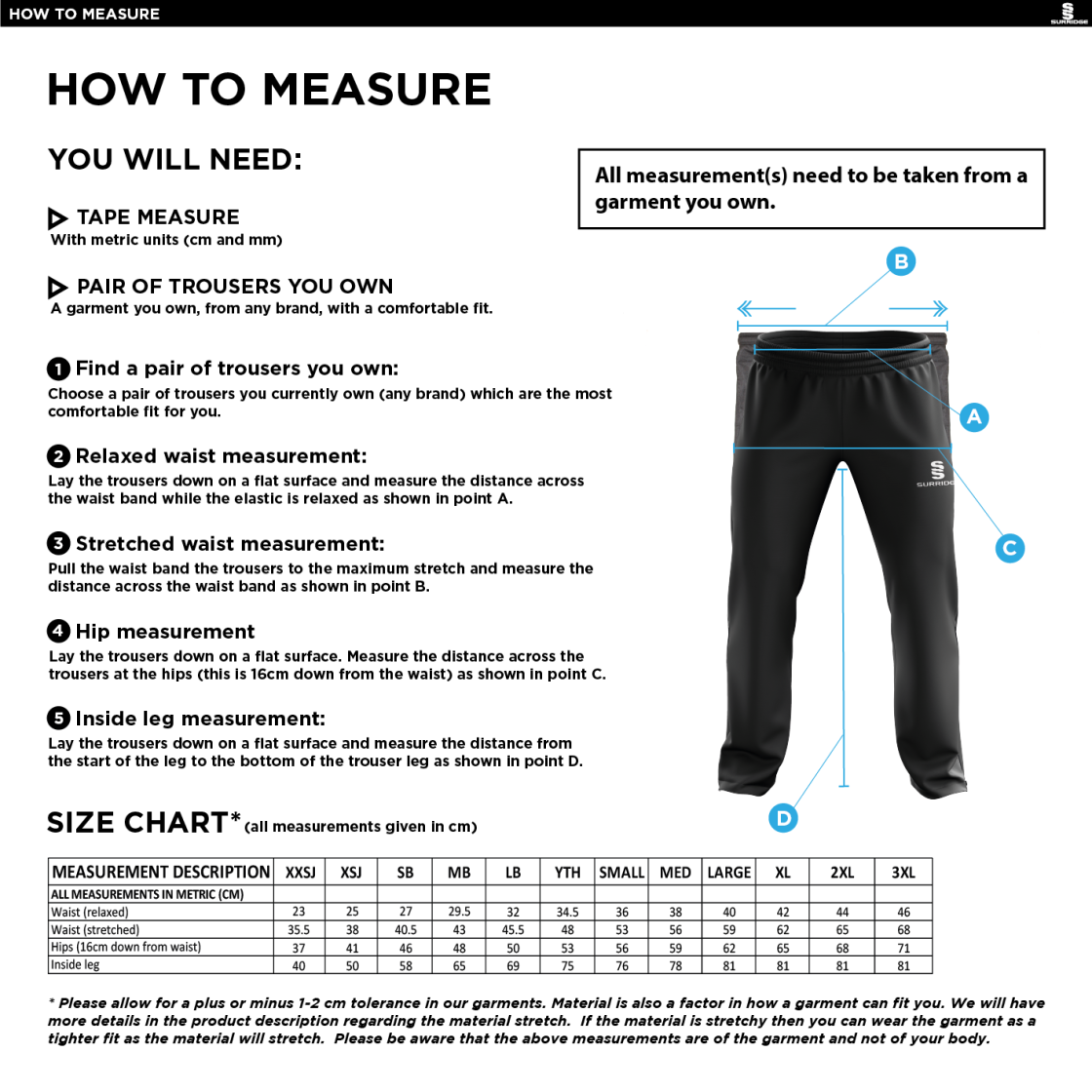 MAYLANDS GREEN CC Classic Tracksuit Pant With Thigh Length Zip Black Mens - Size Guide