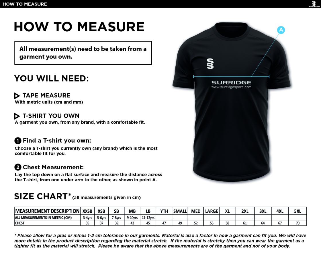 Maylands Green CC - Dual Polo Shirt - Size Guide