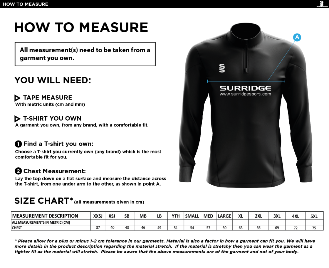 Maylands Green CC - Dual Mid-layer - Size Guide