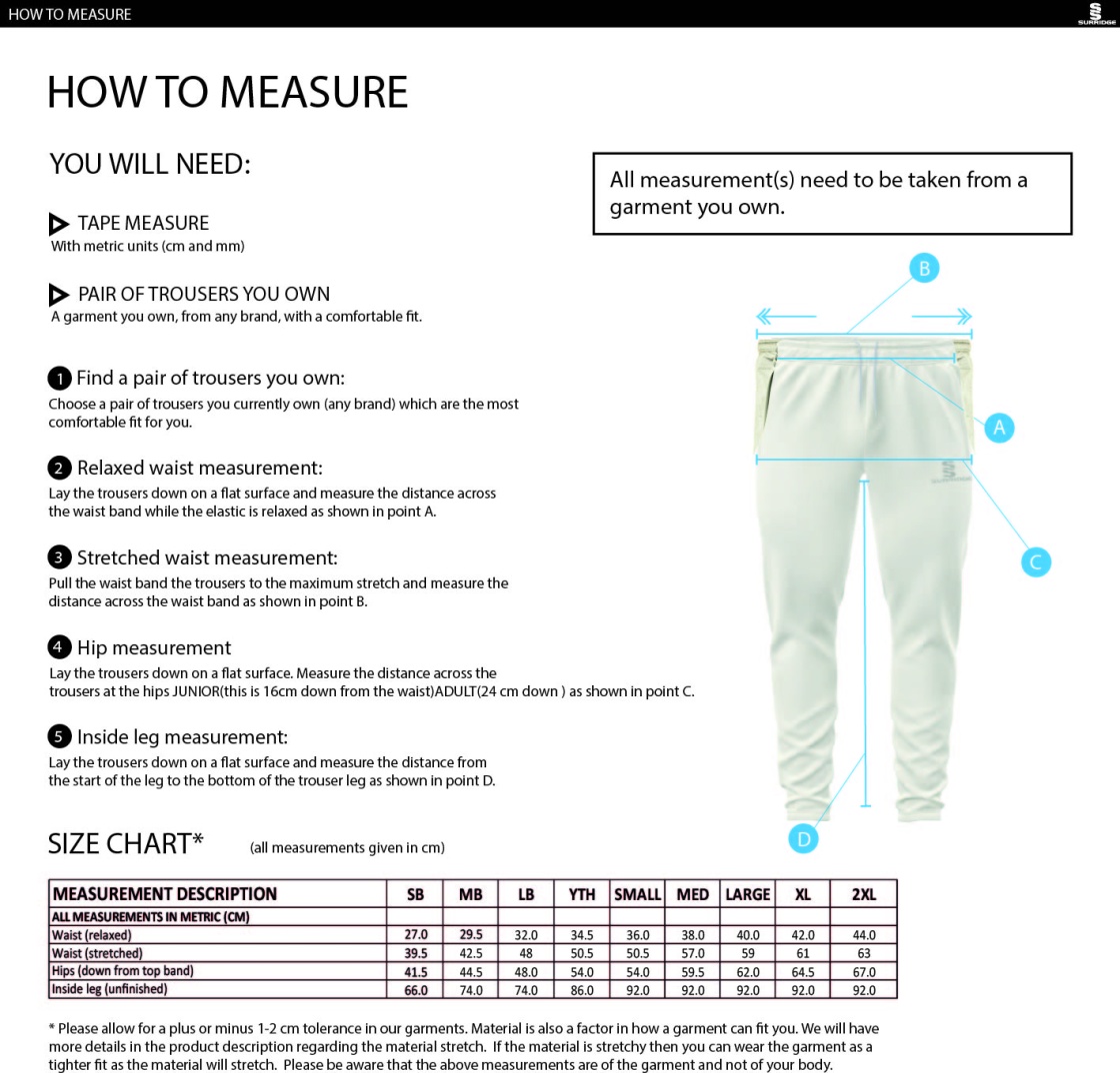 Maylands Green CC - Ergo Playing Pant - Size Guide