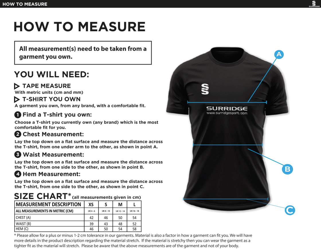 Maylands Green CC - Women's Dual Polo Shirt - Size Guide