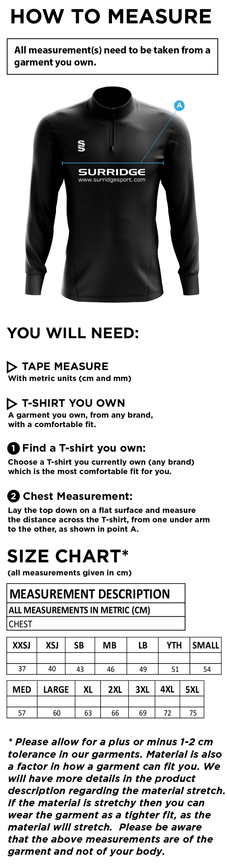 Maylands Green CC - Dual Mid-layer - Size Guide