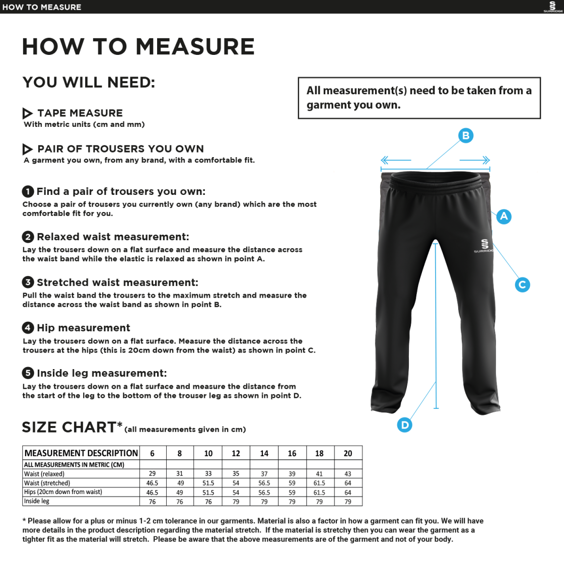 MAYLANDS GREEN CC Classic Tracksuit Pant With Thigh Length Zip Black Female - Size Guide