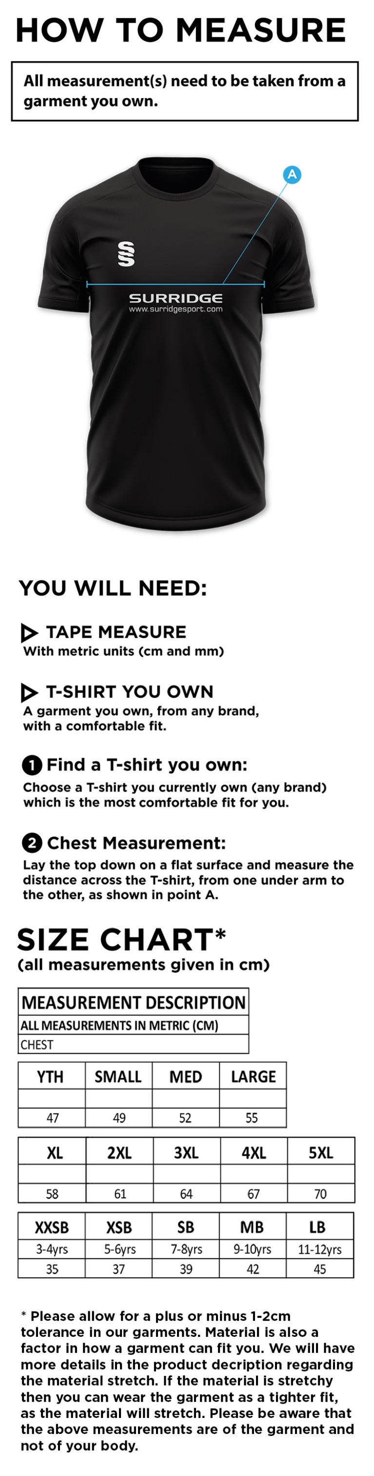 Maylands Green CC - Dual Polo Shirt - Size Guide