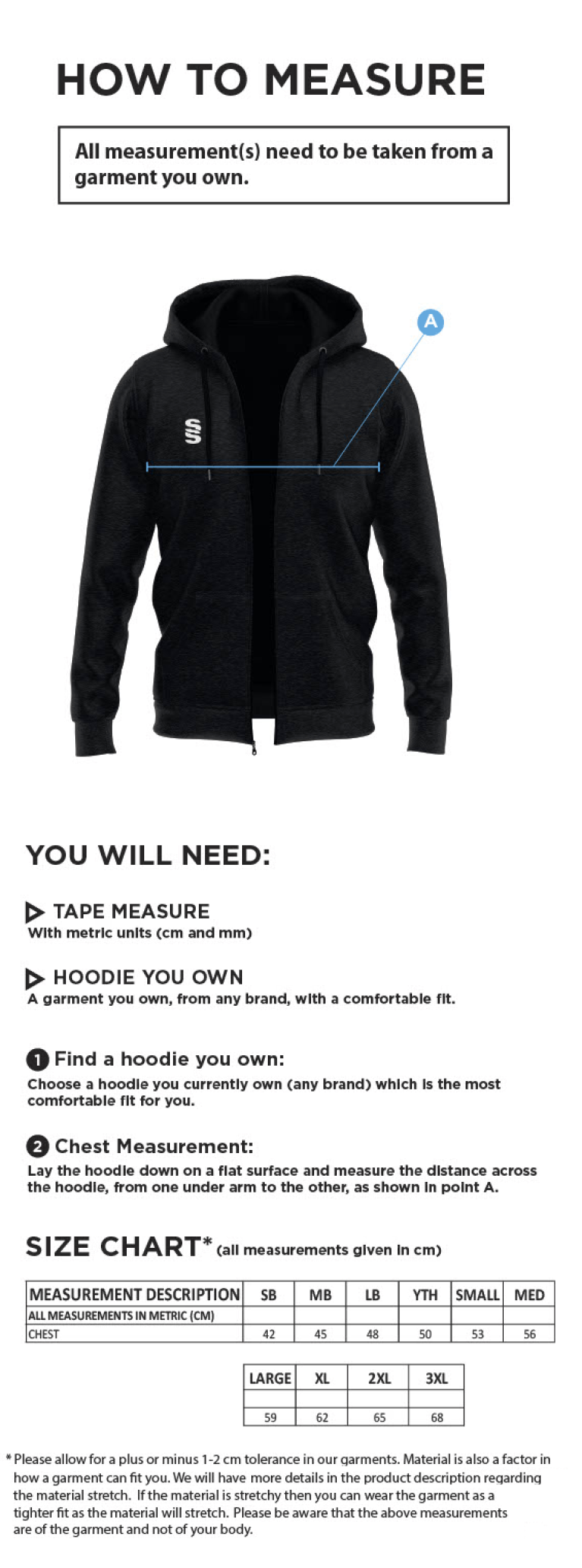Maylands Green CC - Dual Hoody - Size Guide